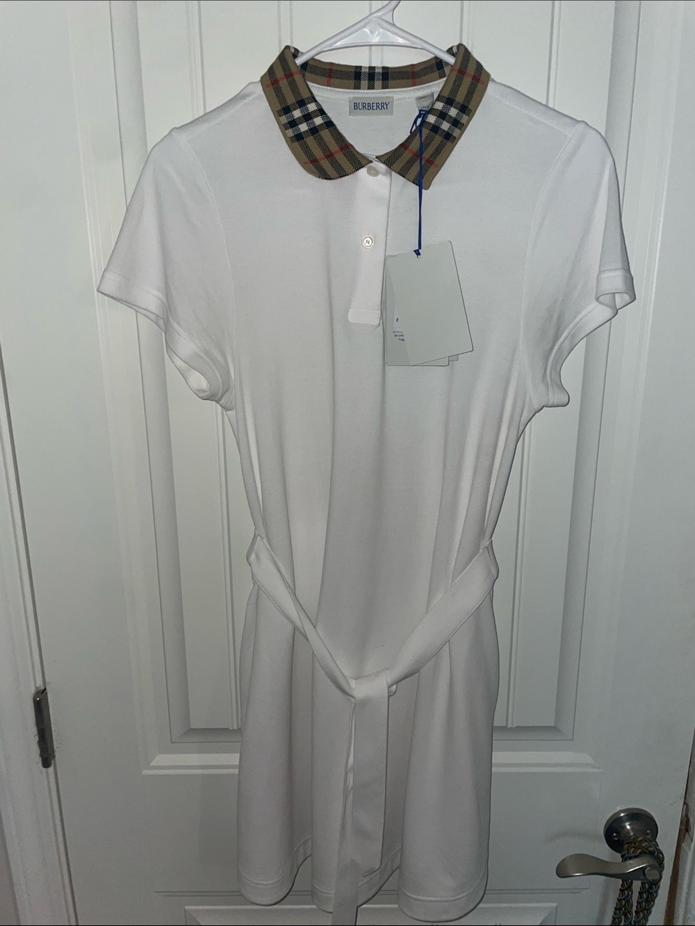 Burberry White Polo Dress with Signature Check Collar